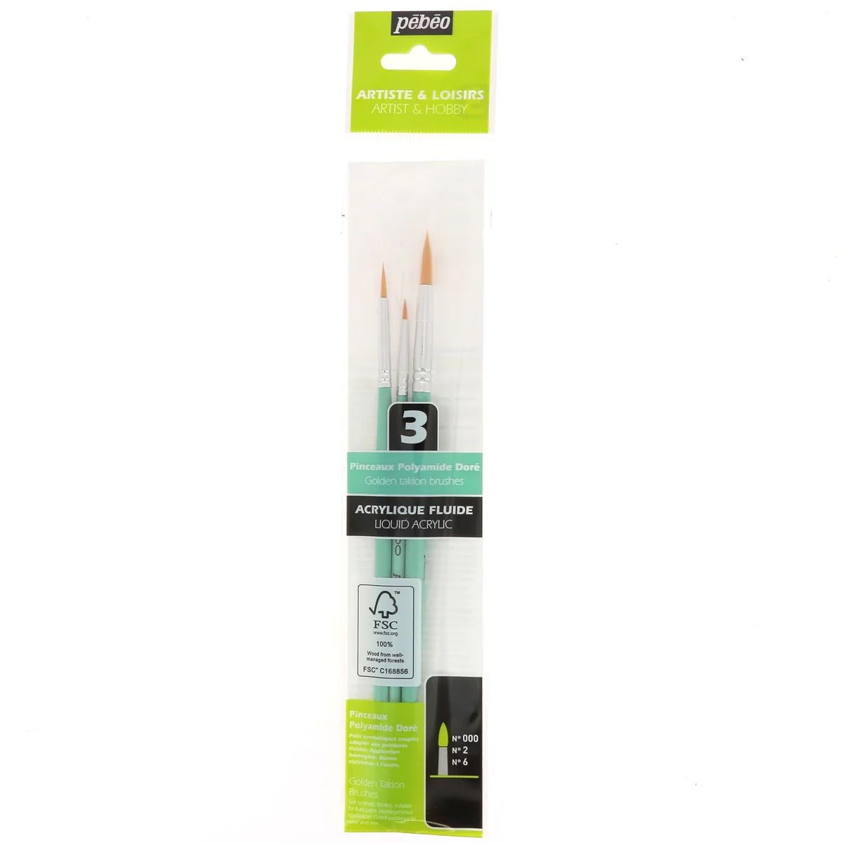 Set de 3 pinceaux acrylique polyamide doré - Ronds - Pébéo - Image 4