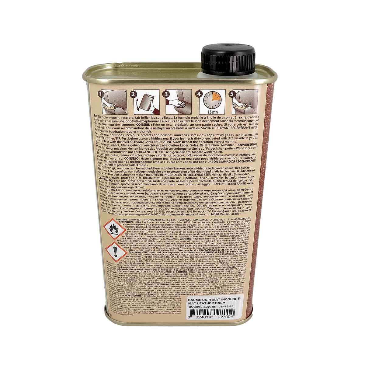 Baume rénovateur CUIR MAT - Liquide 500ml incolore - Avel - Image 2