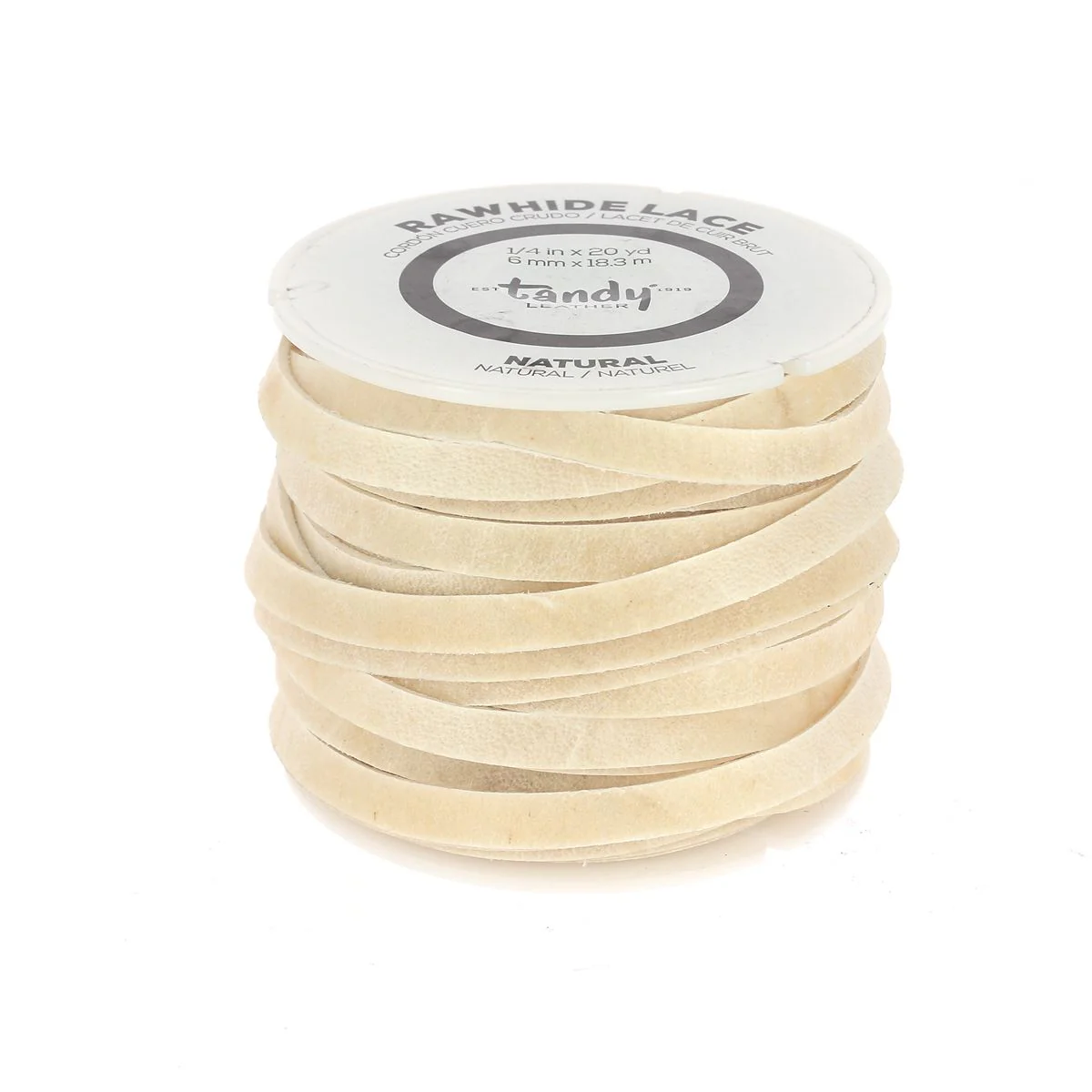 Lacet en cuir brut Plat - Rawhide - NATUREL - Bobine de 18 mètres - Tandy Leather