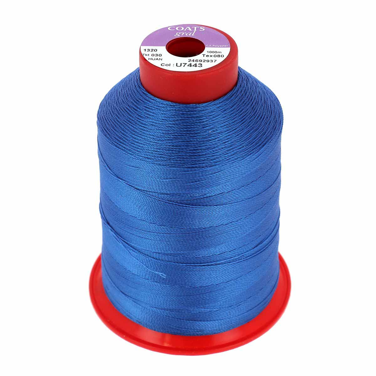 Bobine de fil polyester GRAL N°30 - 1000m Bleu Moyen U7443