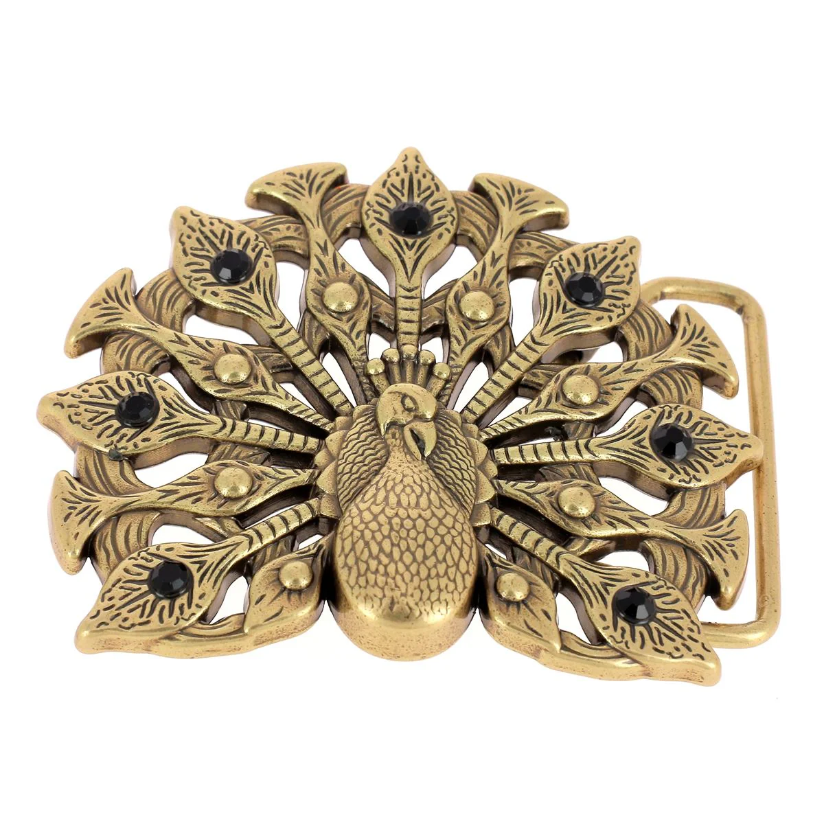 Boucle de ceinturon paon - ANI - LAITON SATINÉ 40mm