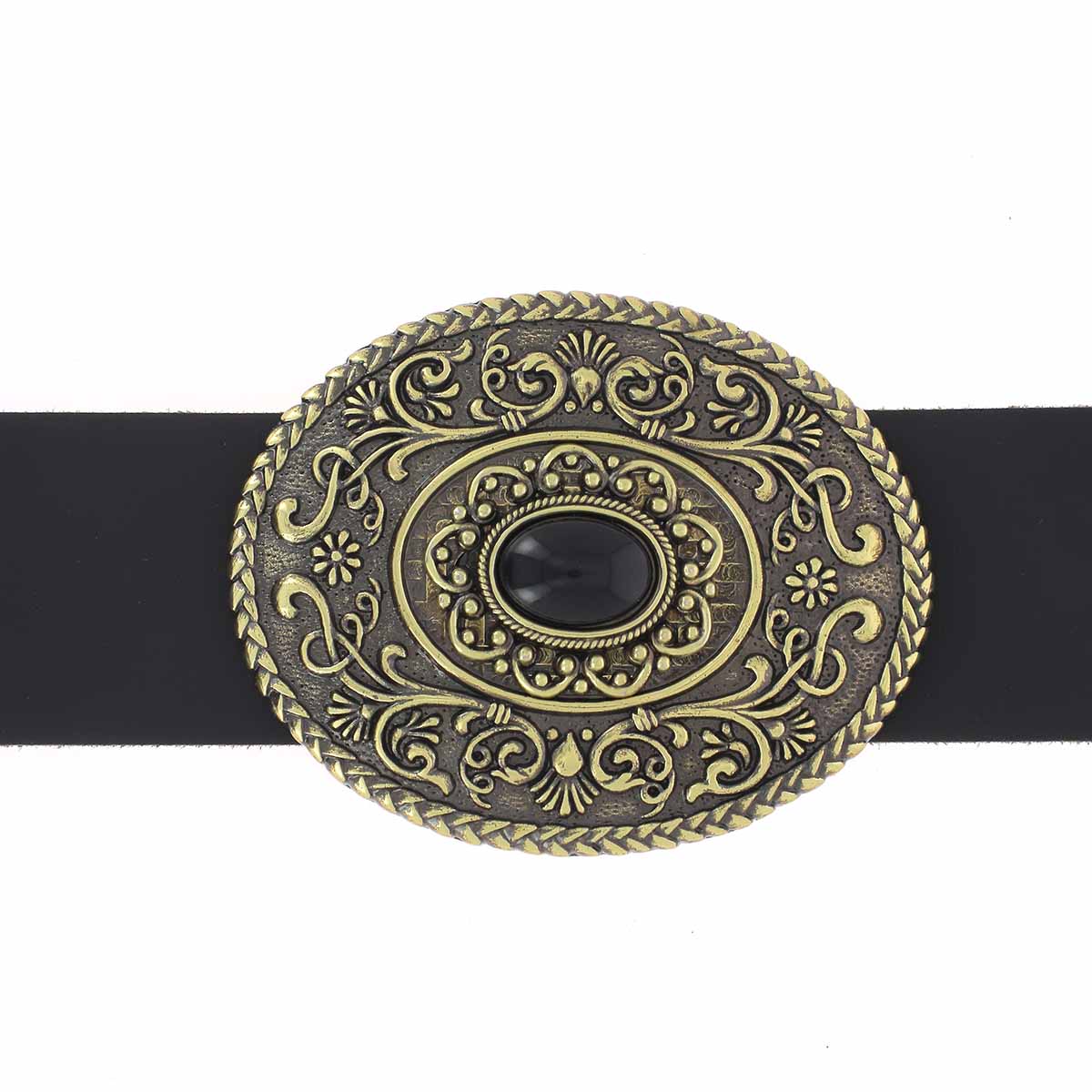 Boucle de ceinturon avec perle noire - GAO - LAITON SATINÉ - 40mm - Image 2