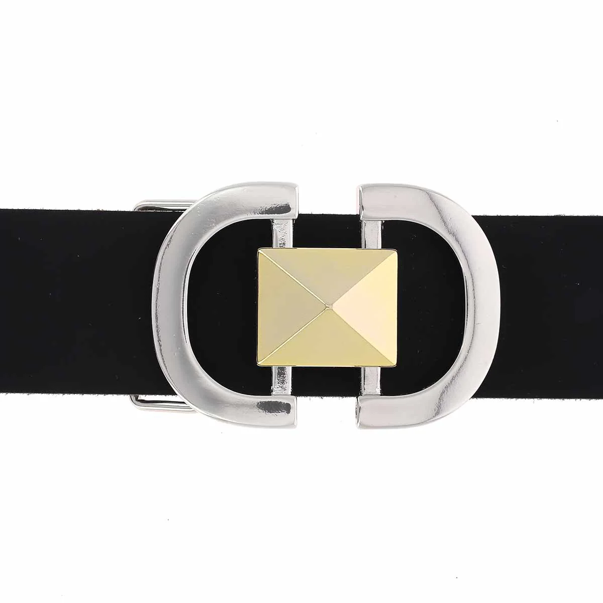 Boucle de ceinturon demi-ronds et pyramide - TIA - NICKELÉ ET DORÉ CLAIR - 40mm - Image 2