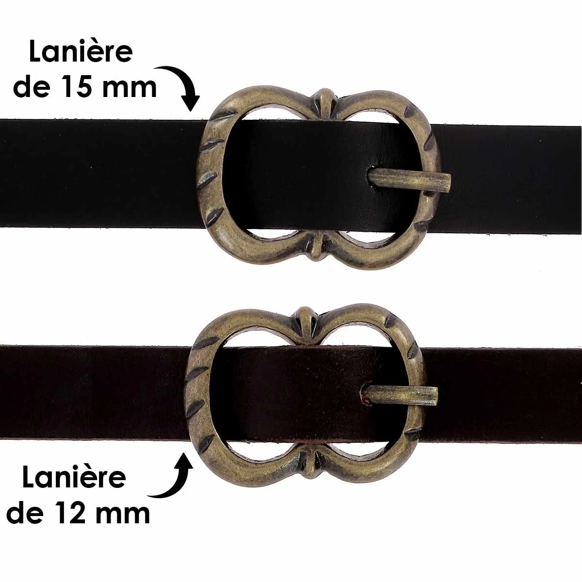 Boucle de ceinture double en laiton EYA - LAITON VIEILLI - 12mm - Image 2