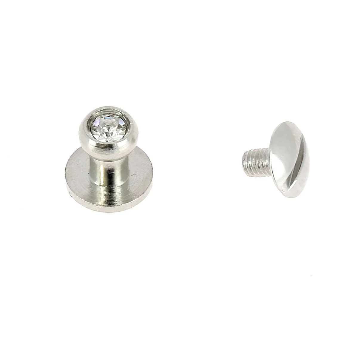 Un bouton de col à vis T4 - STRASS - Nickelé avec vis 3x5mm
