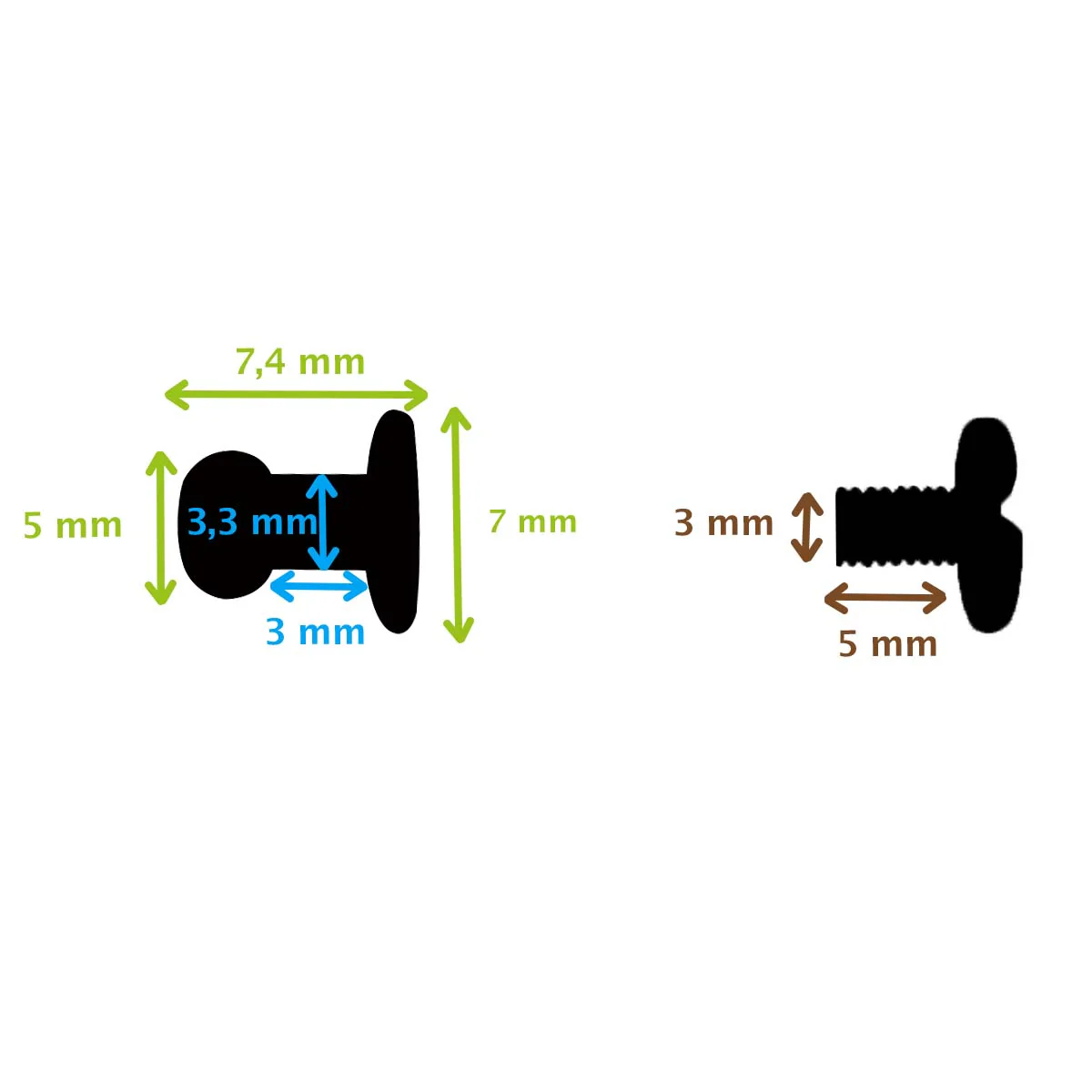 Lot de boutons de col à vis T2 avec vis 3x5mm - Image 2