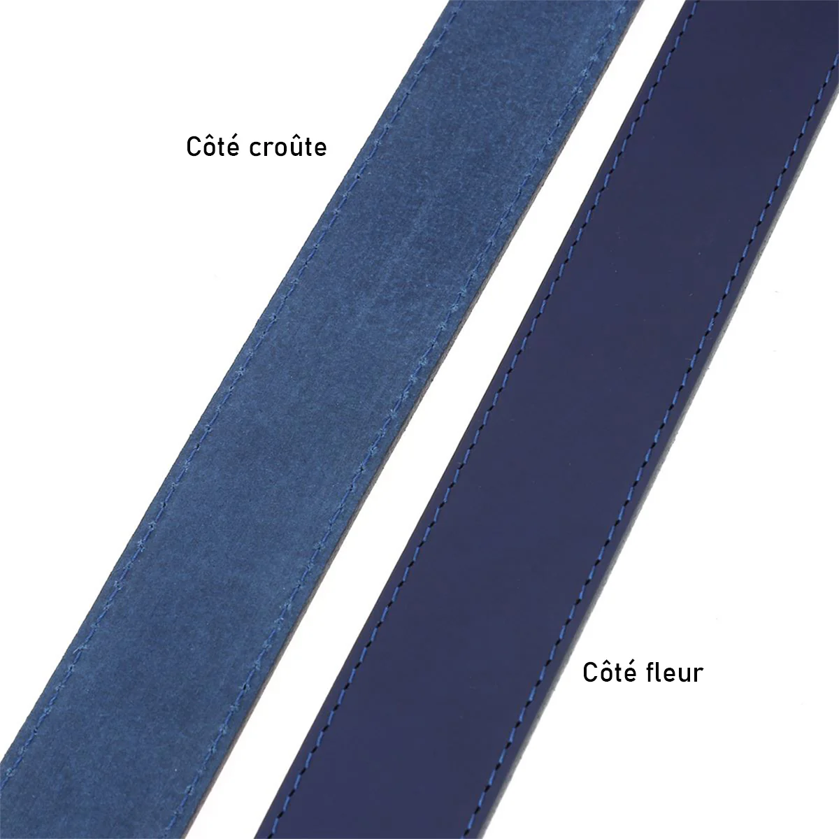 Ceinture cousue en cuir de croupon tannage végétal - BLEU - Image 3
