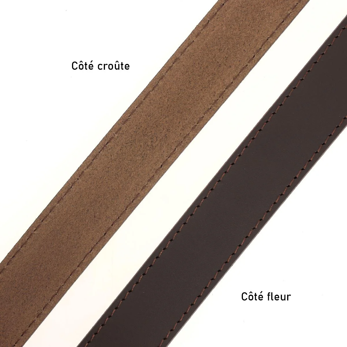 Ceinture cousue en cuir de croupon tannage végétal - CHOCOLAT - Image 3