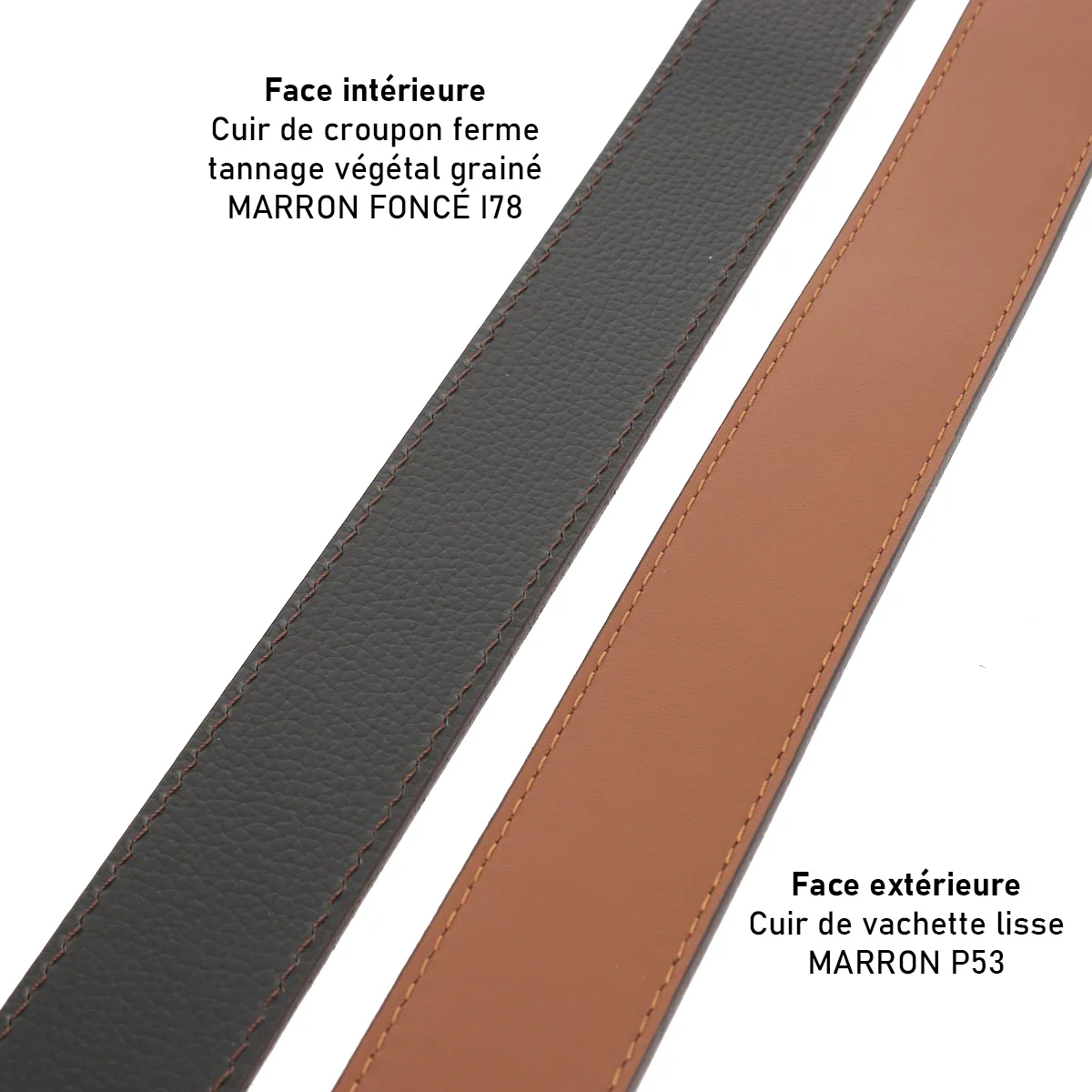 Ceinture cousue en cuir pleine fleur doublée cuir tannage végétal - MARRON - Image 3