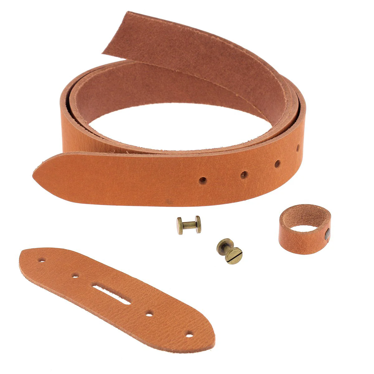 Kit DIY - Ceinture en cuir sans couture - COGNAC - Épaisseur 3,5mm - Vis chicago Laiton Vieilli