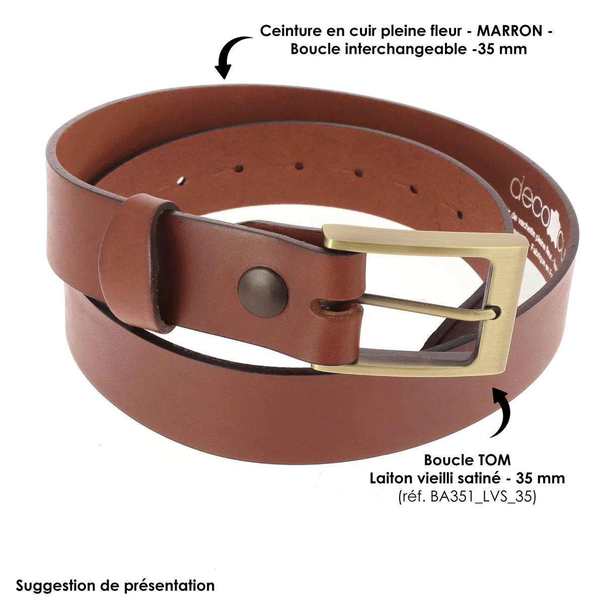 Ceinture en cuir pleine fleur - MARRON - Pour boucle interchangeable - Image 2