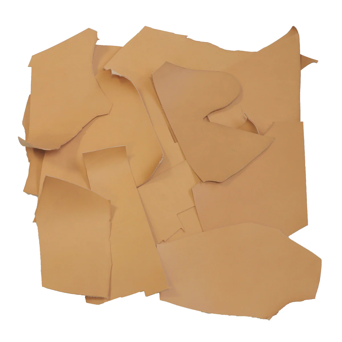 1 kg de chutes de cuir de veau tannage végétal teinté - MARRON CLAIR INCA - Ép 2 mm