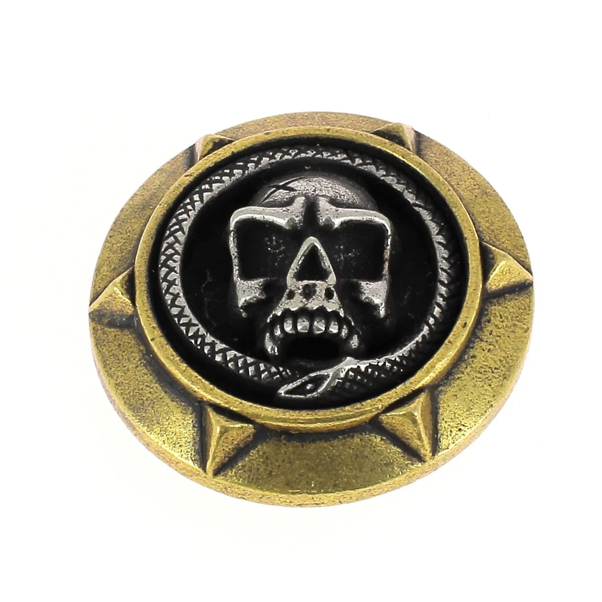 Concho à visser en laiton TÊTE DE MORT ENCERCLÉE - 30mm - Laiton vieilli et argent vieilli - Image 4