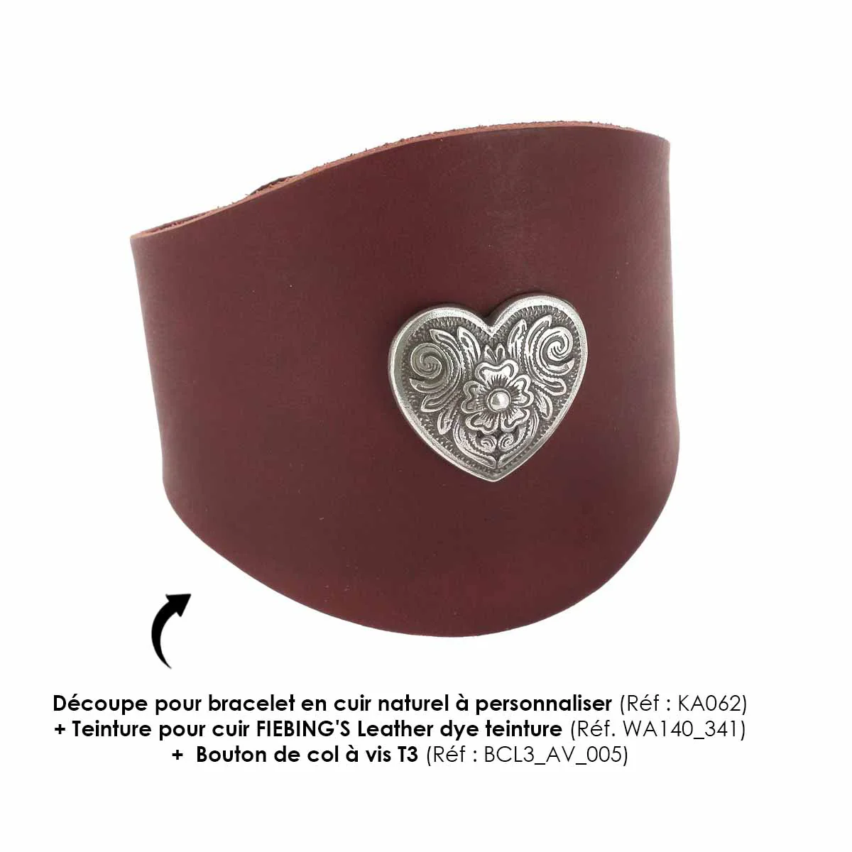Concho à visser FLORAL Coeur - Argent vieilli - Image 2