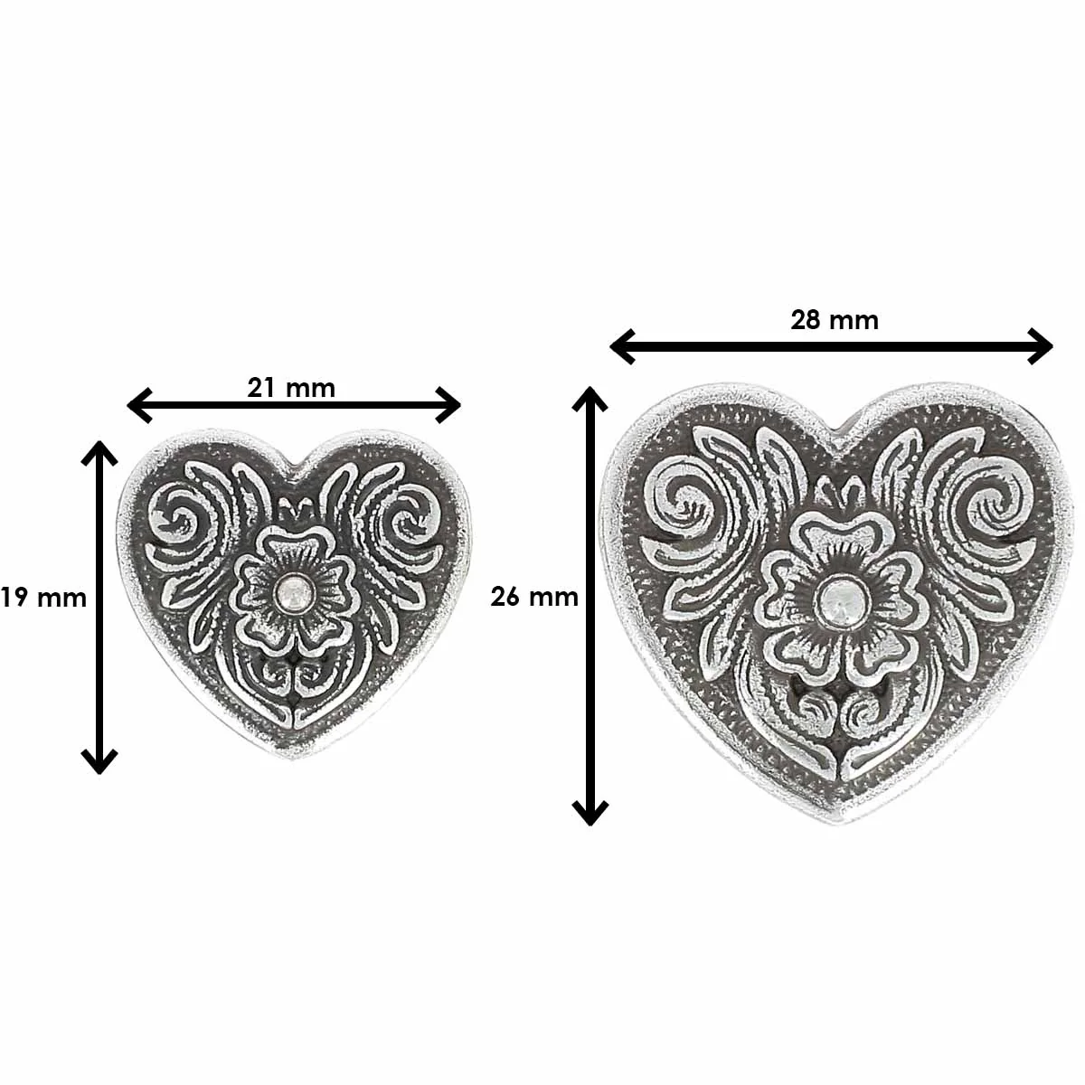 Concho à visser FLORAL Coeur - Argent vieilli - Image 3