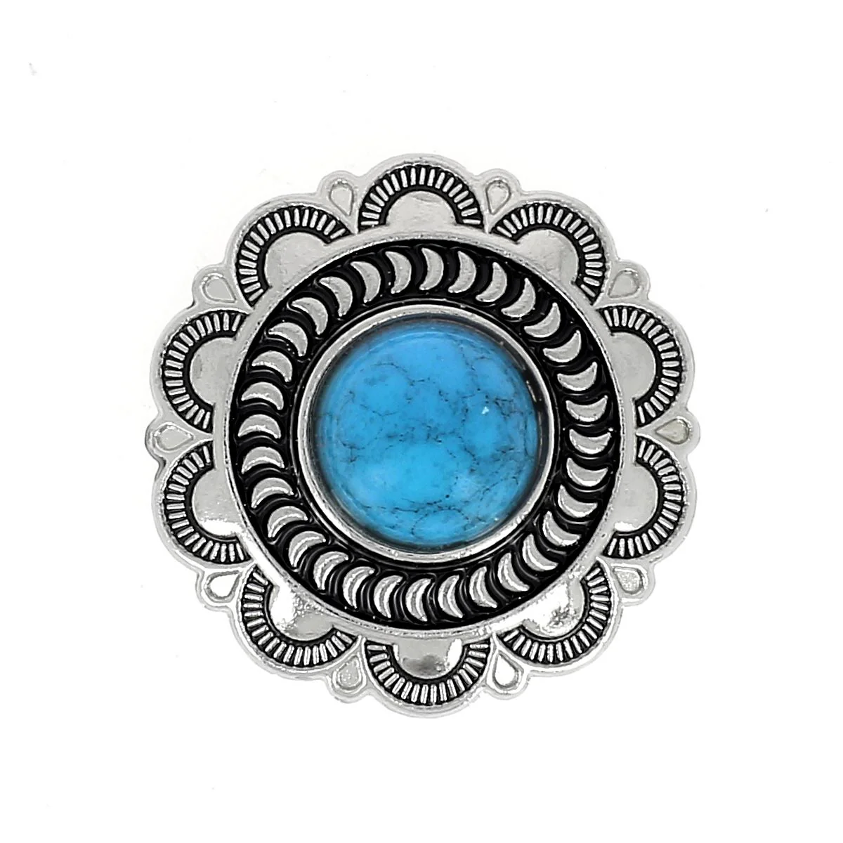 Concho à visser ROND Fleur bleue - 25mm - Nickelé