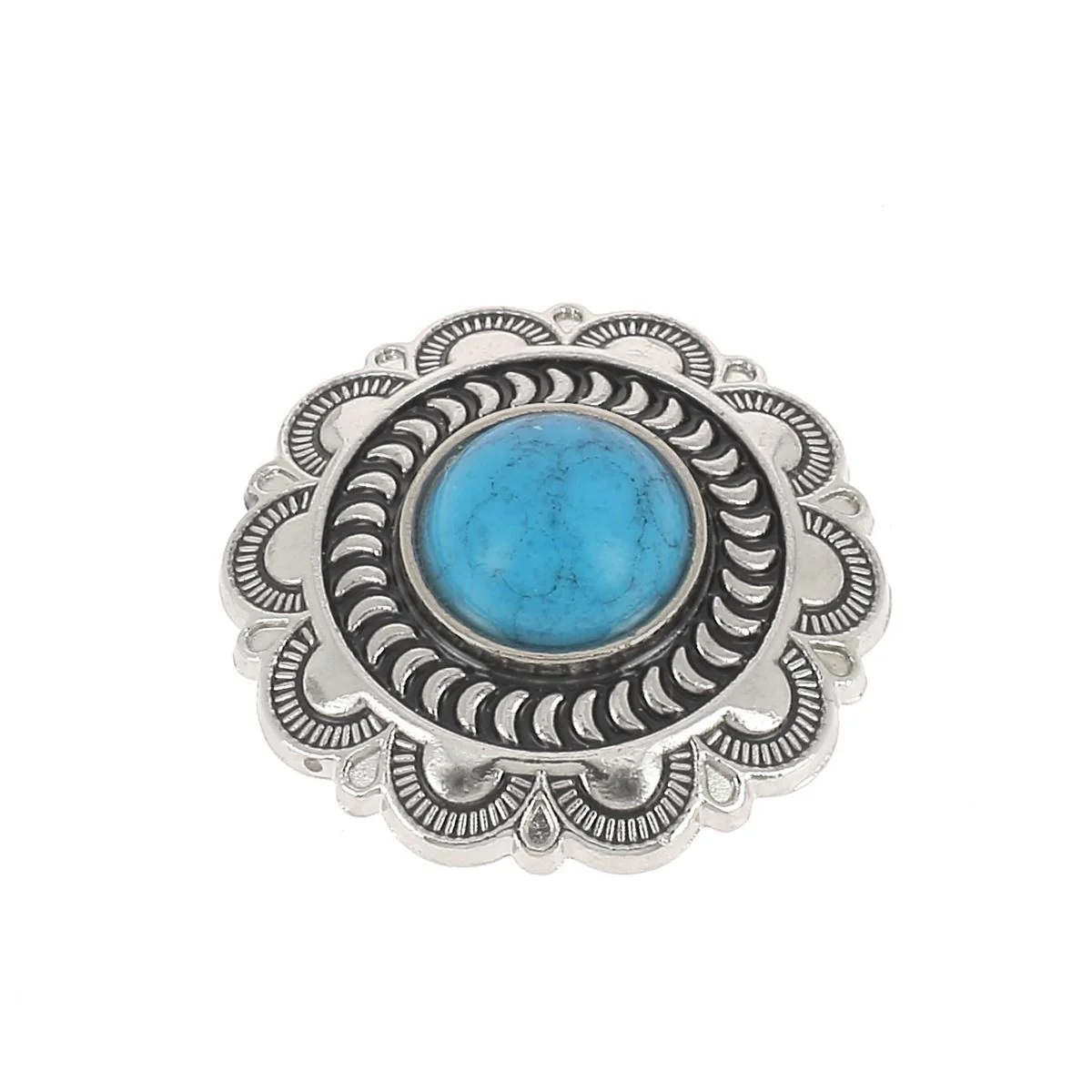 Concho à visser ROND Fleur bleue - 25mm - Nickelé - Image 4