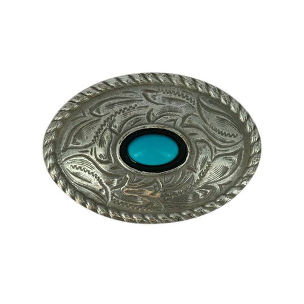 Concho à visser OVALE motif feuilles avec turquoise - 35 x 25 mm - ARGENT VIEILLI