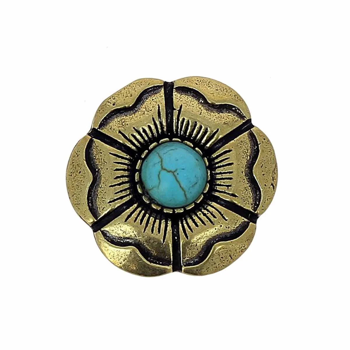 Concho à visser en laiton FLEUR avec turquoise - 27mm