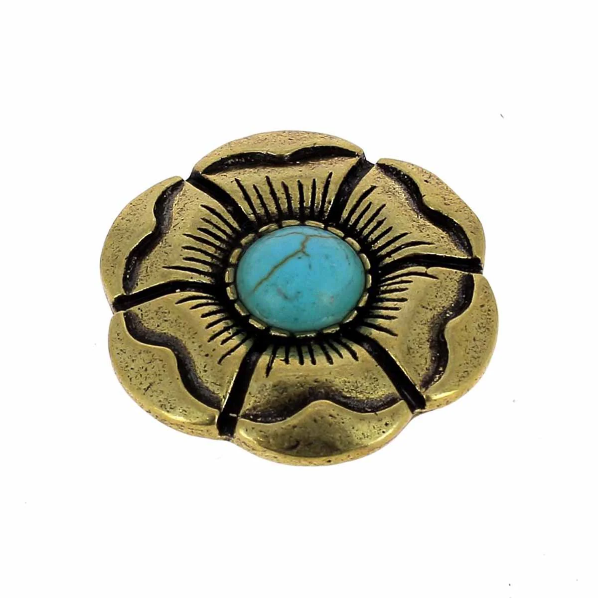 Concho à visser en laiton FLEUR avec turquoise - 27mm - Image 3