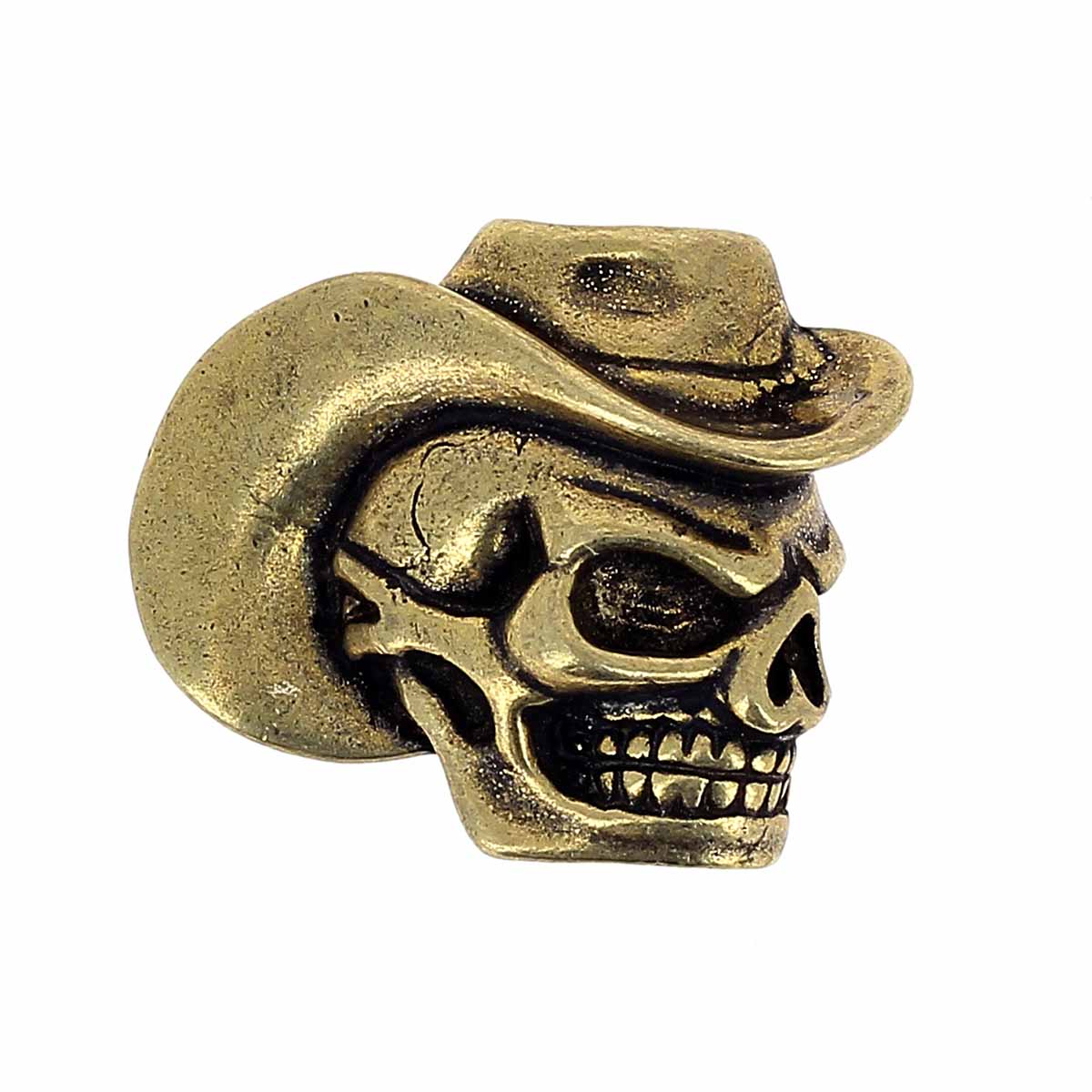 Concho à visser en laiton TÊTE DE MORT AVEC CHAPEAU - 36x30mm - LAITON VIEILLI
