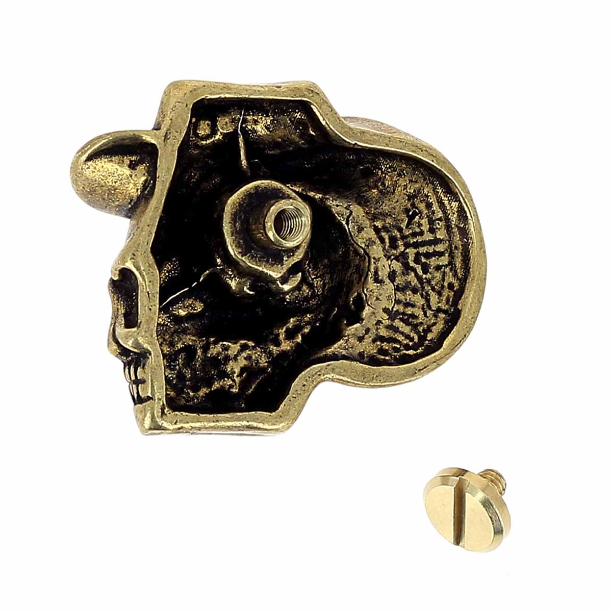 Concho à visser en laiton TÊTE DE MORT AVEC CHAPEAU - 36x30mm - LAITON VIEILLI - Image 2
