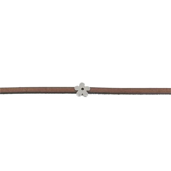 Coulissant FLEUR - Lanière de 5 mm - ARGENT VIEILLI