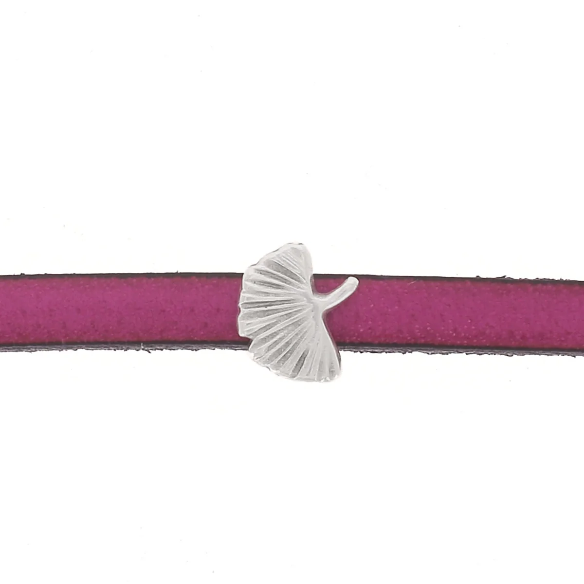 Coulissant FEUILLE GINKGO - Lacet plat 5mm - ARGENT VIEILLI