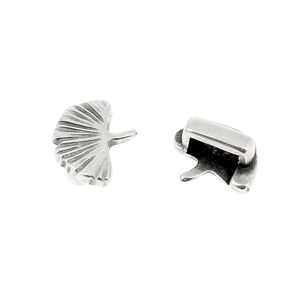 Coulissant FEUILLE GINKGO - Lacet plat 5mm - ARGENT VIEILLI - Image 2