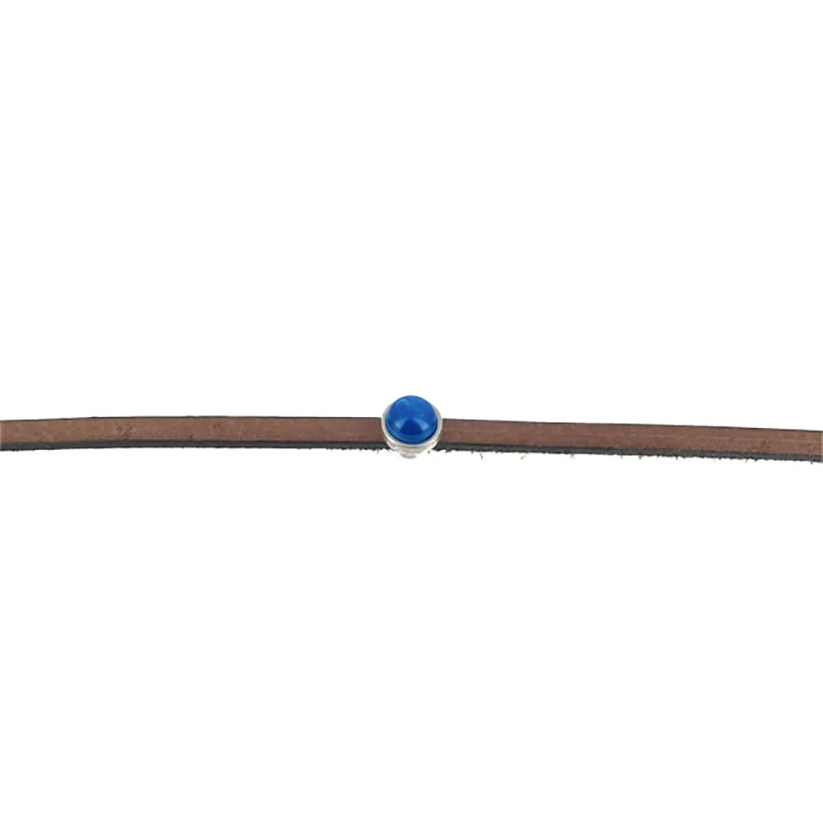 Coulissant PERLE RONDE BLEU - Lanière de 5 mm - ARGENT VIEILLI
