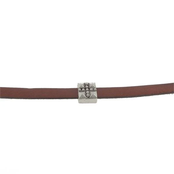 Coulissant PICOT CROIX - Lanière de 10 mm - ARGENT VIEILLI