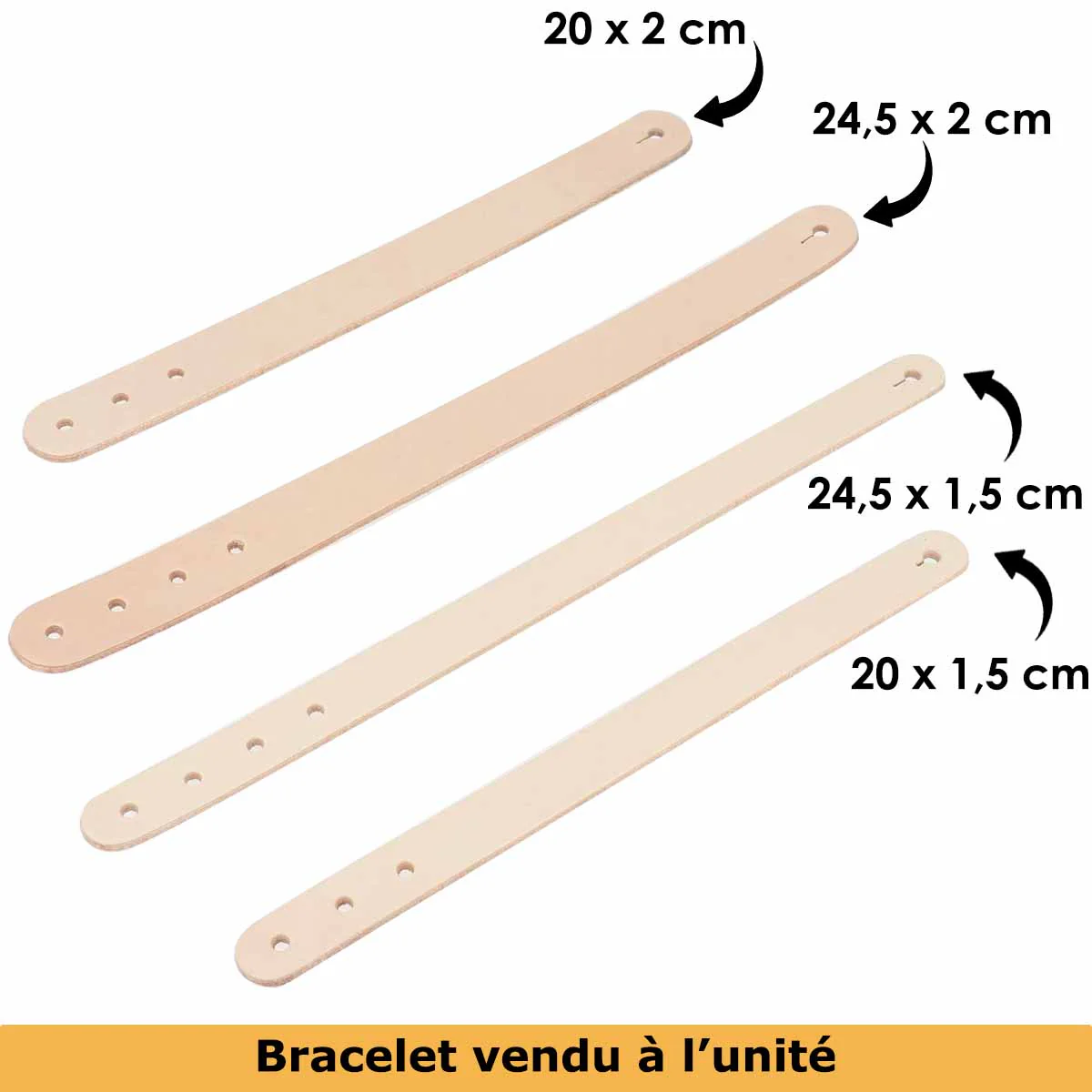 Découpe pour BRACELET en cuir naturel à personnaliser - taille ADULTE 24,5 x 2 cm - Image 3