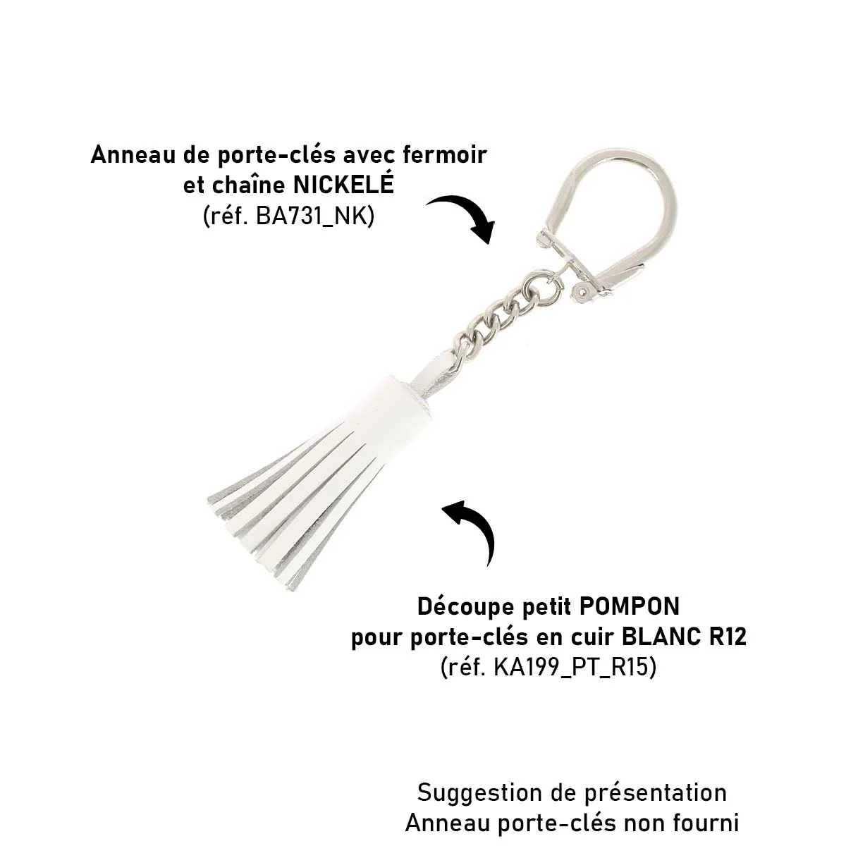 Découpe POMPON pour porte-clés en cuir BLANC - Image 2