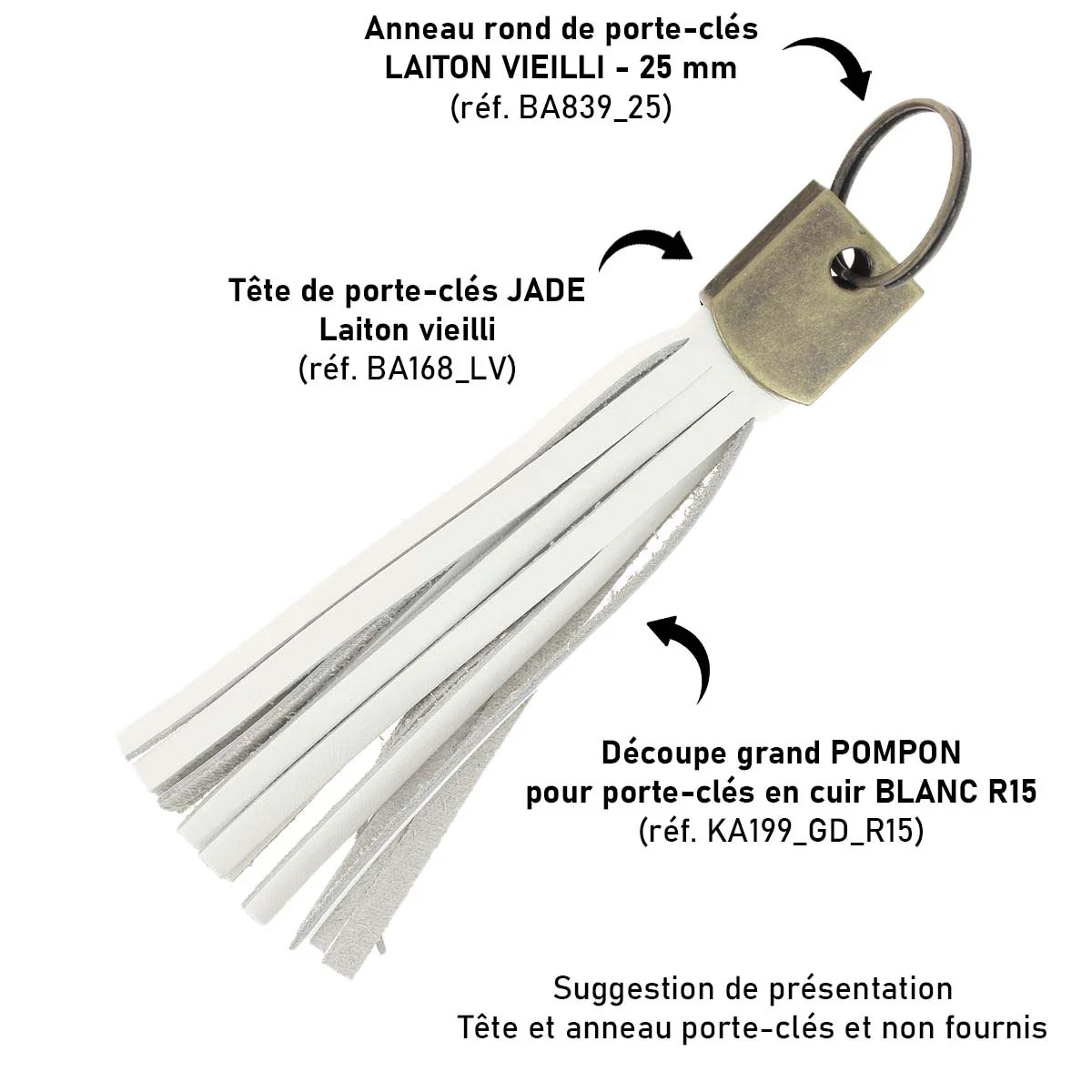 Découpe POMPON pour porte-clés en cuir BLANC - Image 4
