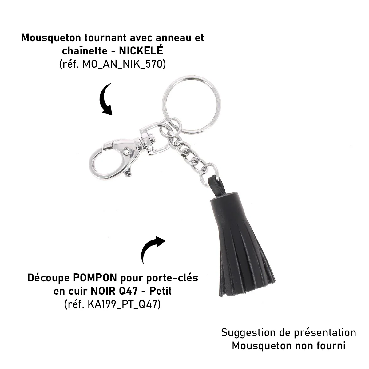 Découpe POMPON pour porte-clés en cuir NOIR Q47 - Image 2