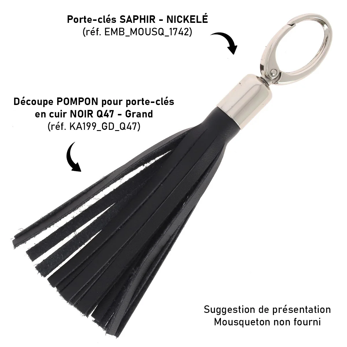 Découpe POMPON pour porte-clés en cuir NOIR Q47 - Image 4