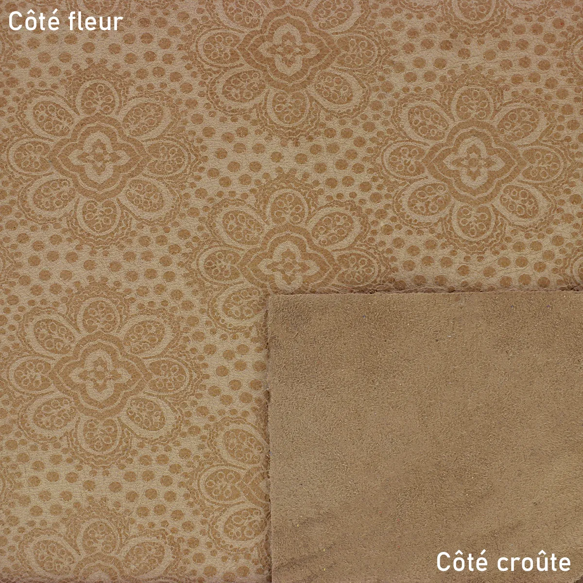 Demi peau de cuir de chèvre fantaisie  - motif floral BEIGE S31 - Image 2