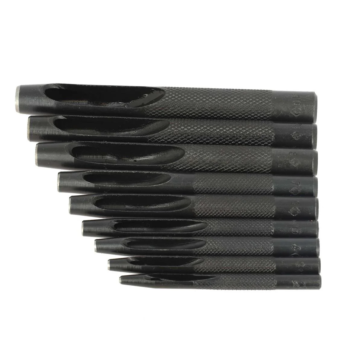 Lot de 9 emporte-pièces à frapper ROND manche DROIT - Diam de 2 à 10 mm