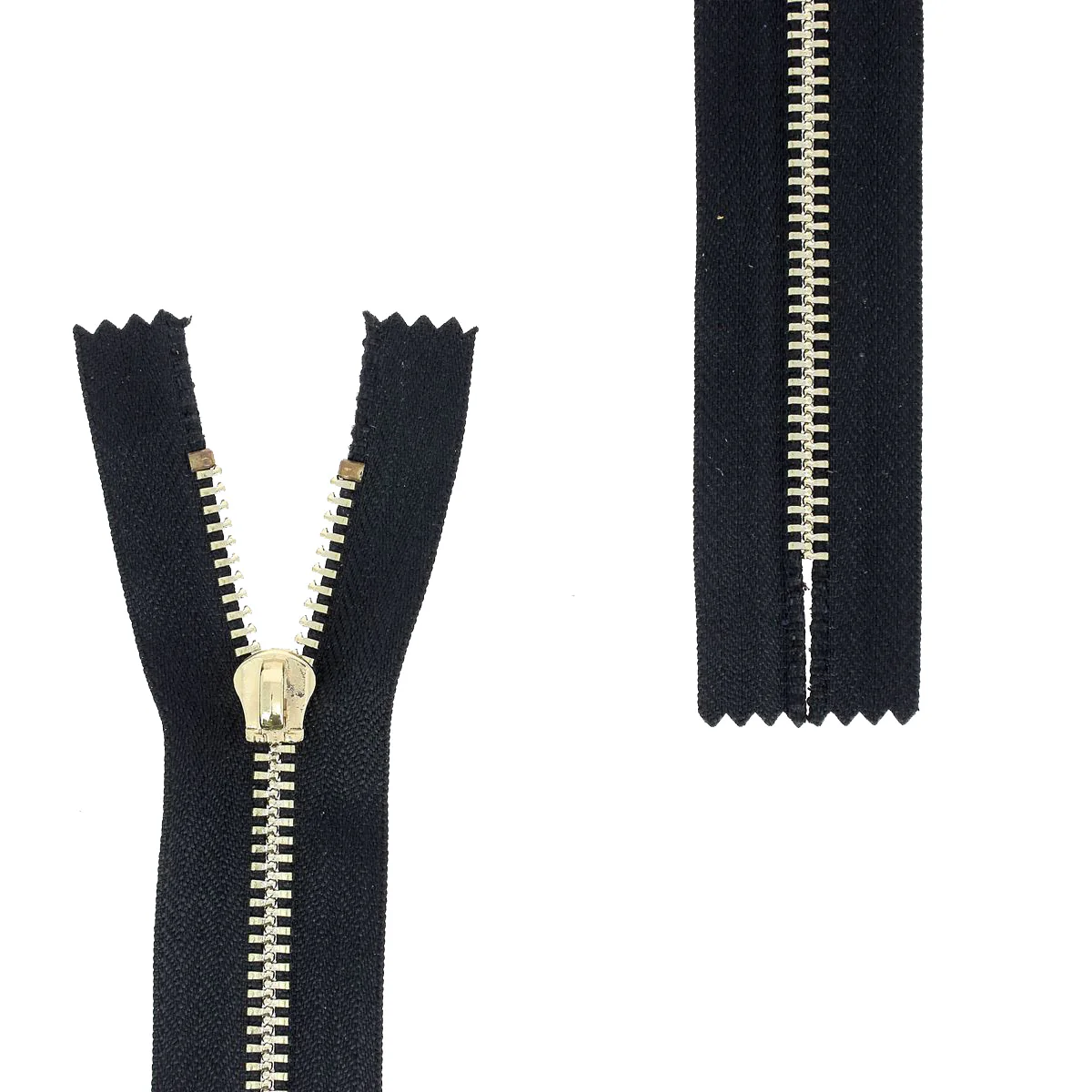 Fermeture à glissière MÉTAL Doré clair 6mm - Sans tirette - Sans butée inférieur - NOIR - 15cm - Image 2