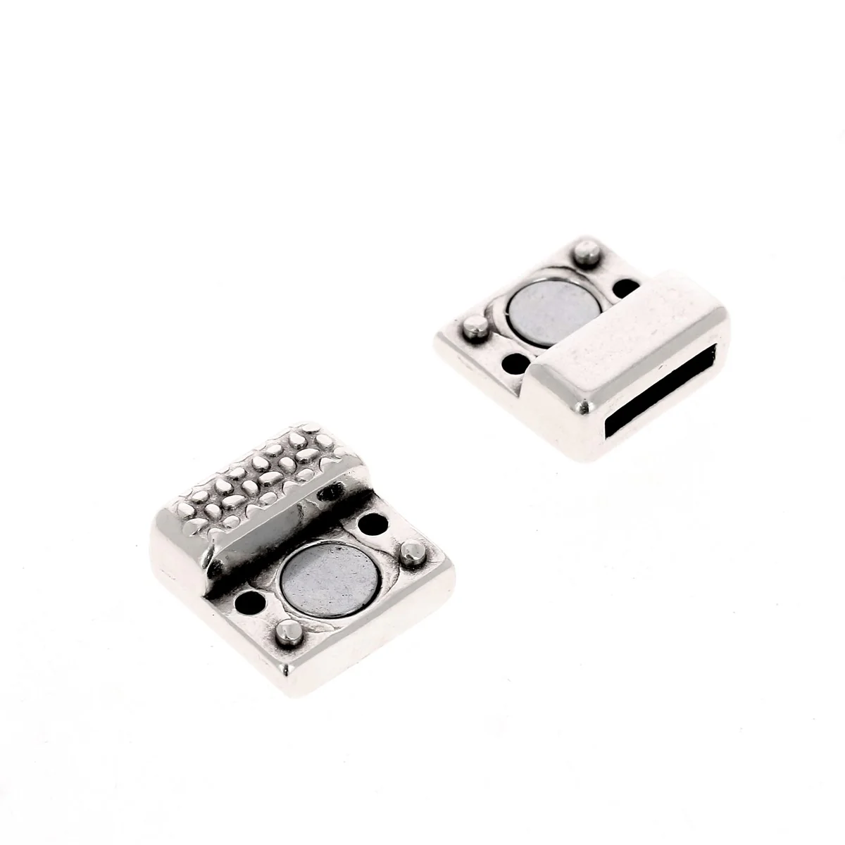 Fermoir bijou aimanté - FLEURS - Lacet plat de 10 mm - Argent vieilli - Image 4