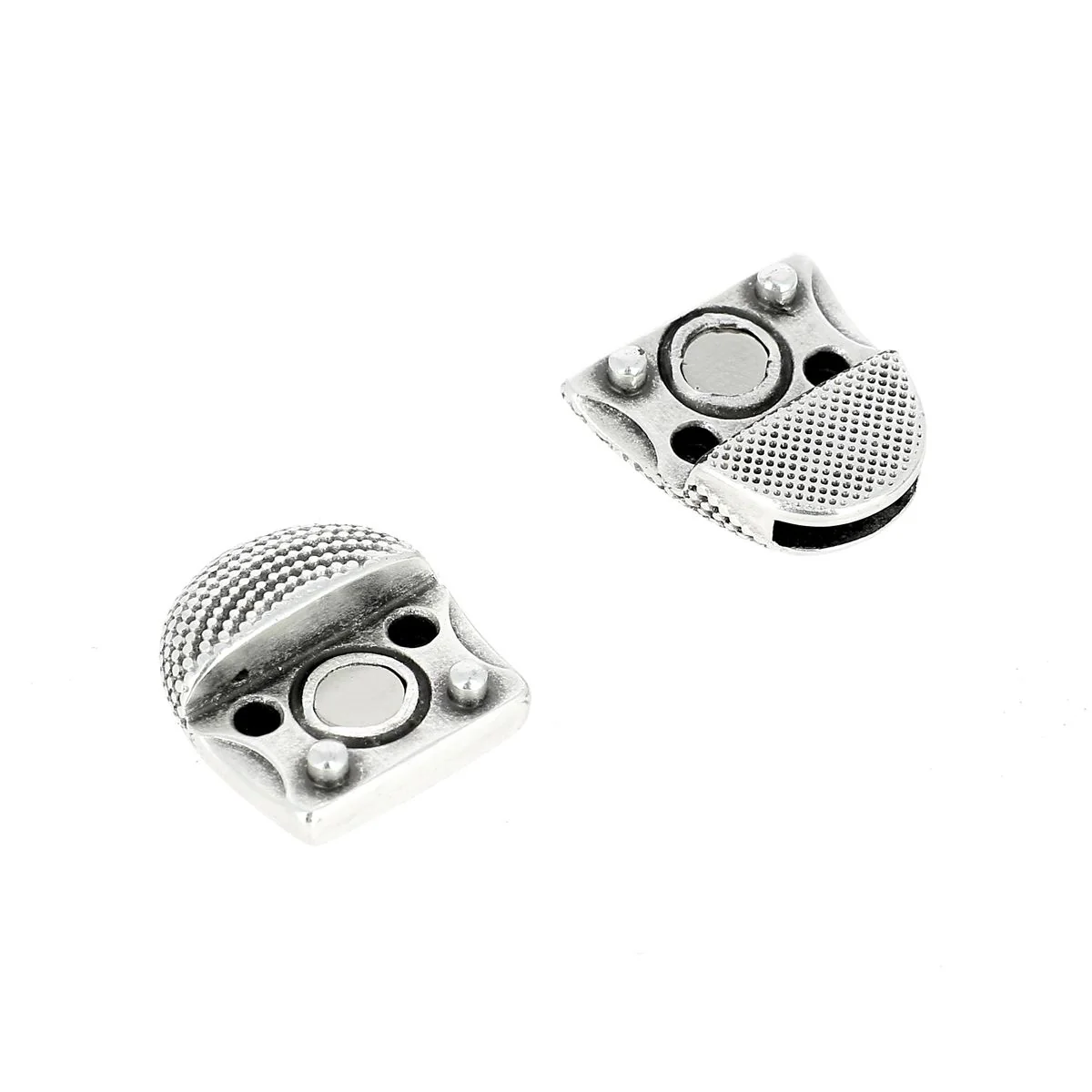 Fermoir bijou aimanté - OVALE À POINTS - Lacet plat 10mm - ARGENT VIEILLI - Image 4