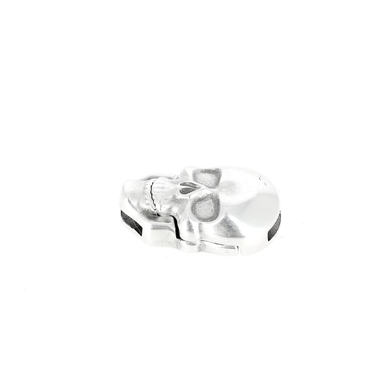 Fermoir bijou aimanté - TÊTE DE MORT - Lacet plat 10mm - ARGENT VIEILLI