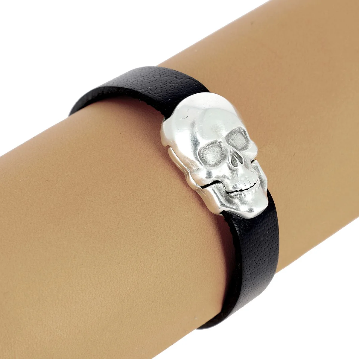 Fermoir bijou aimanté - TÊTE DE MORT - Lacet plat 10mm - ARGENT VIEILLI - Image 2