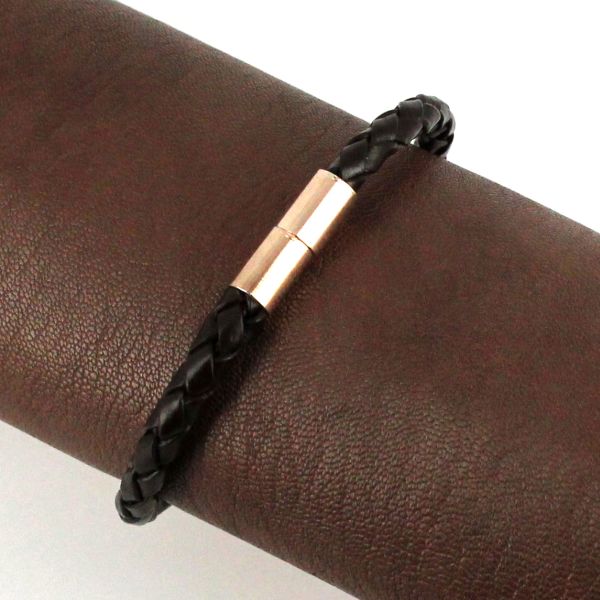Fermoir bijou - Cylindre aimanté - Or rose - Lacet rond 5 mm