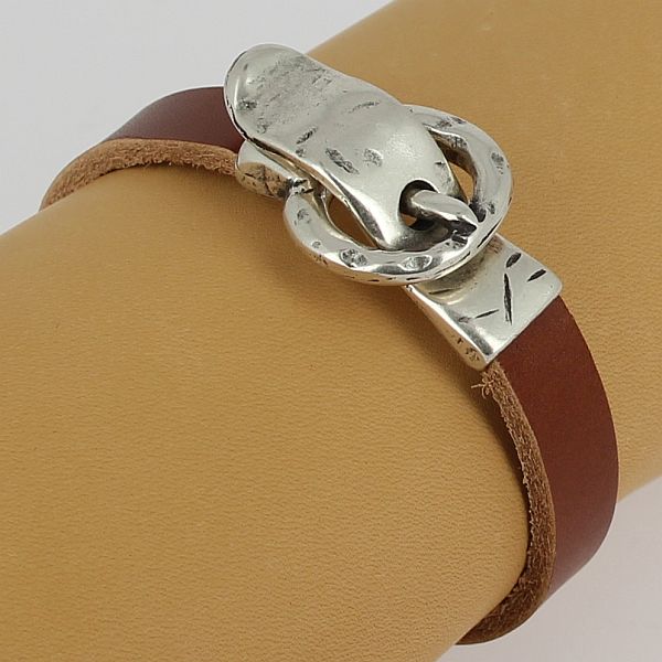 Fermoir pour bracelet - Boucle ronde - Argent vieilli - lanière 10 mm - Image 2
