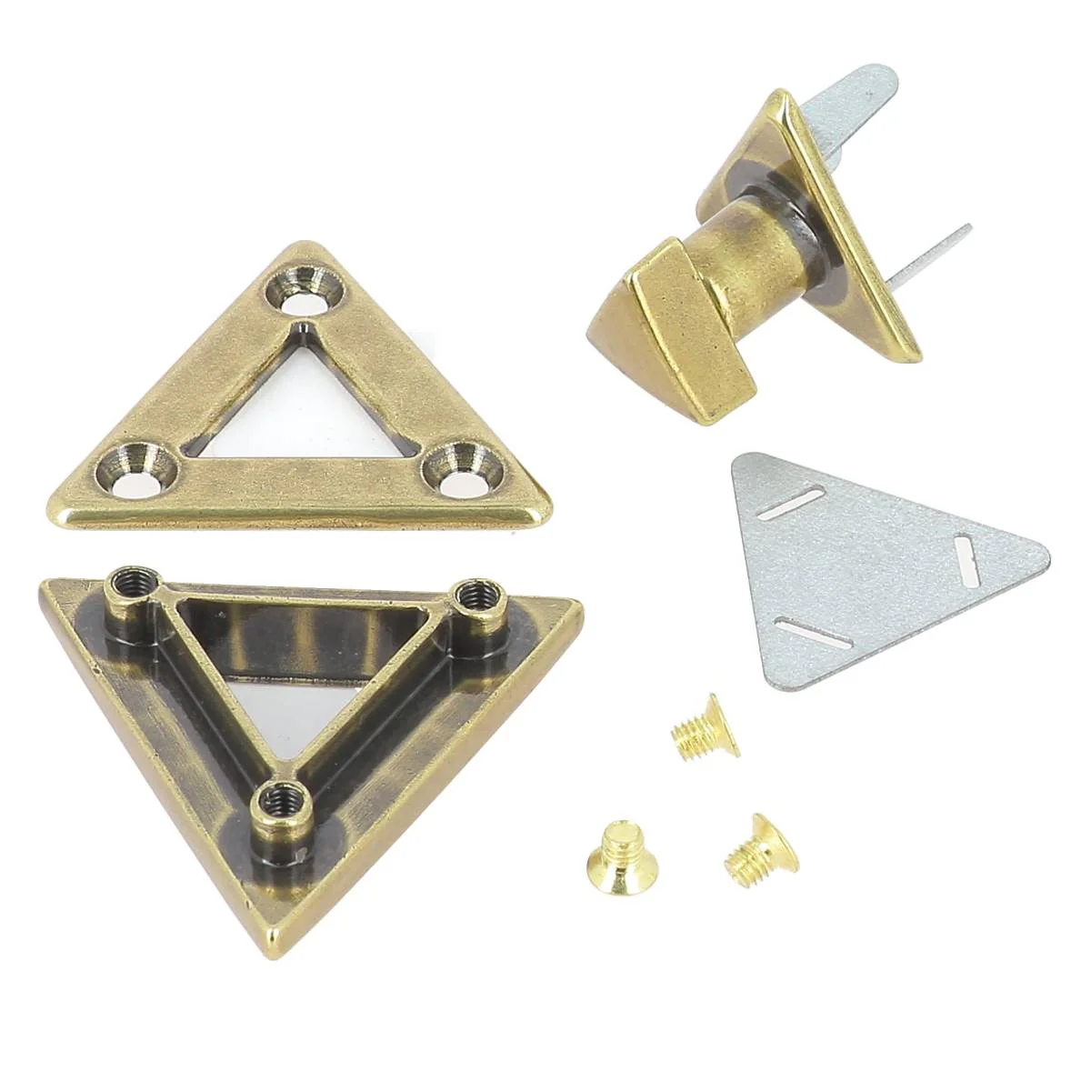 Fermoir tourniquet triangle pour sac - LAITON VIEILLI - 40x40 mm - Image 3