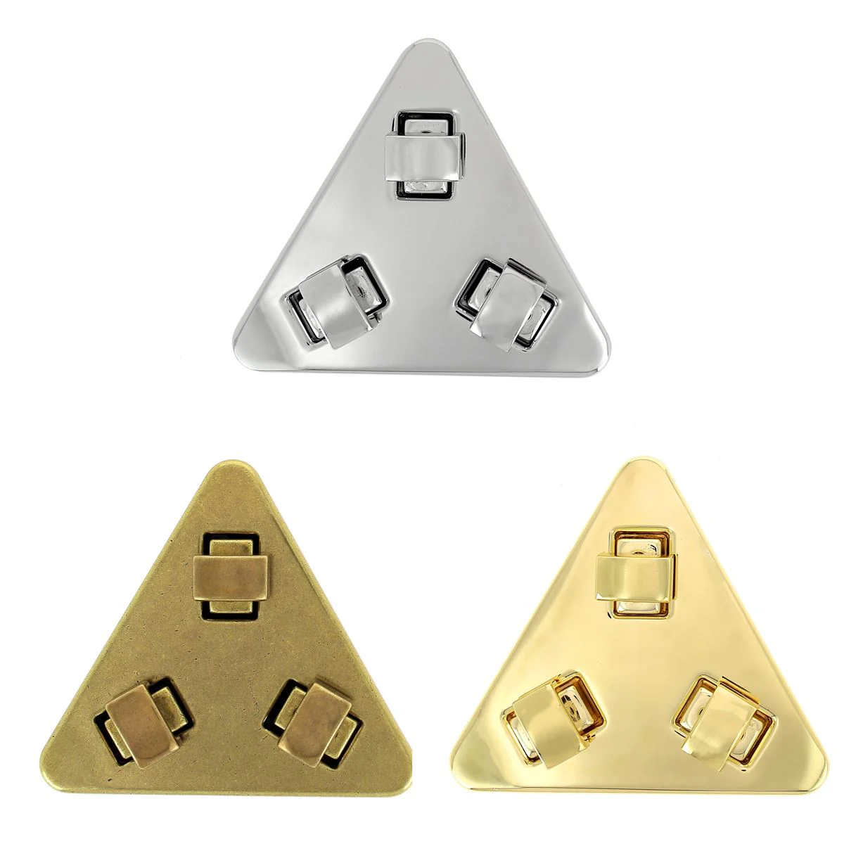 Grand fermoir pour sac triangle avec 3 tourniquets - 76x68mm