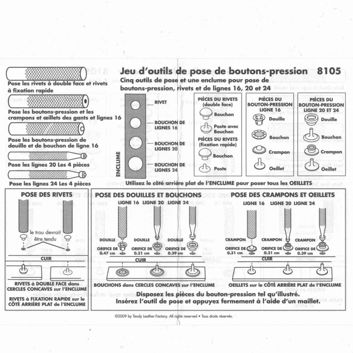 Jeu d'outils de pose pour boutons pressions et rivets - Tandy Leather 8105-00 - Image 2