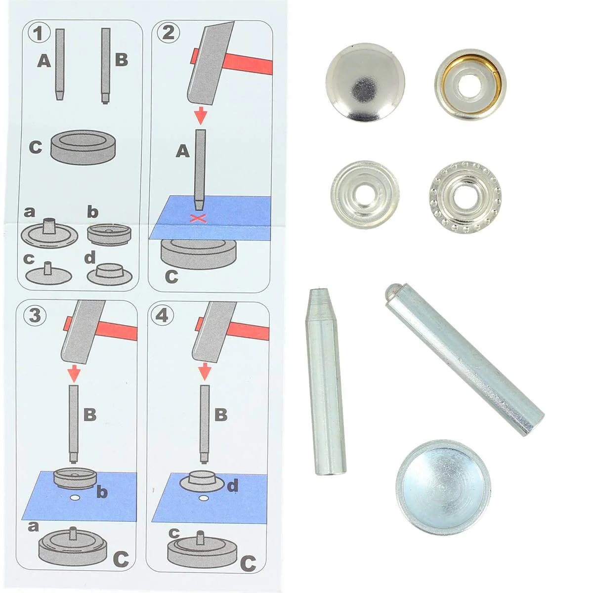 Kit de 10 boutons pression FORT et outils de pose - 15mm - Image 12