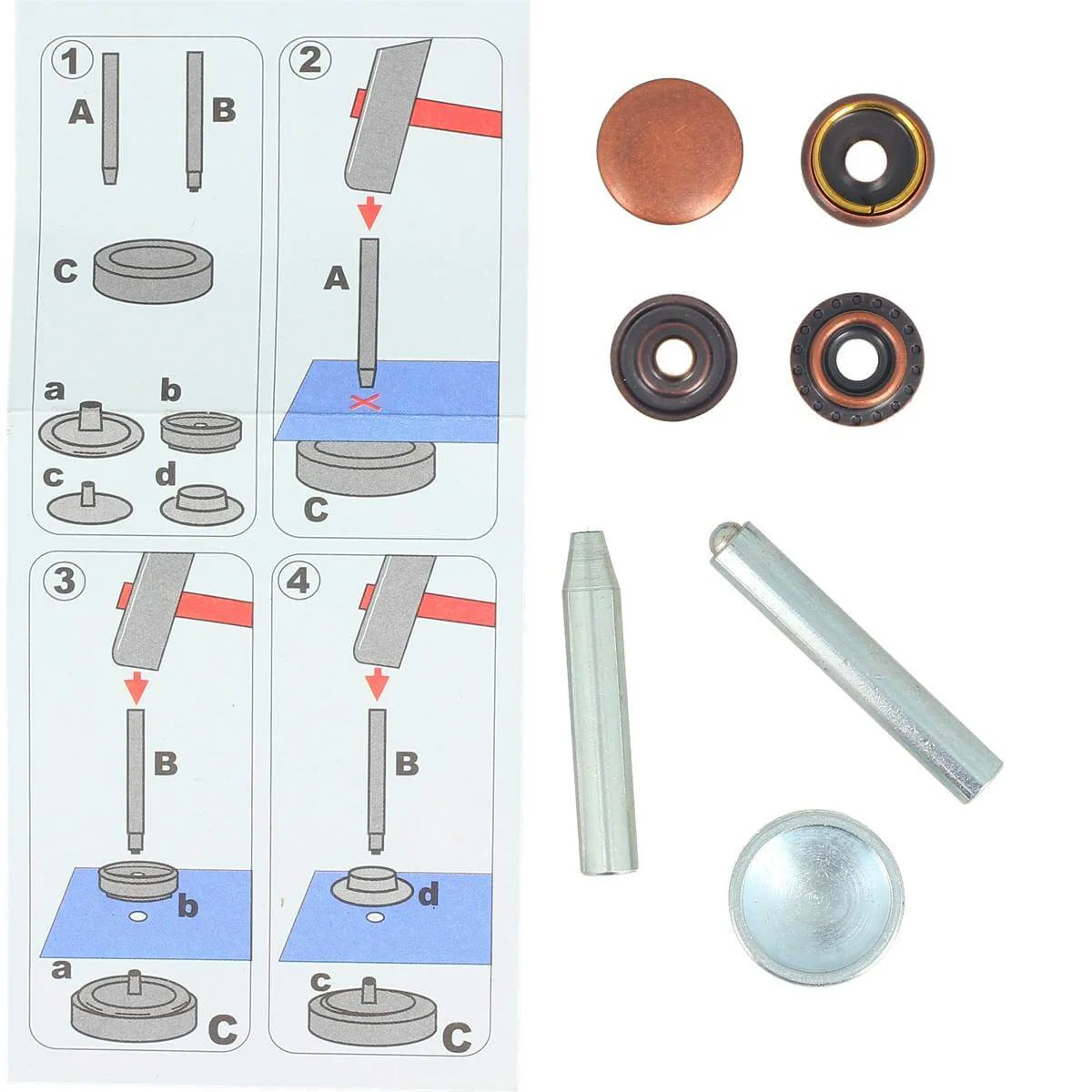 Kit de 10 boutons pression FORT et outils de pose - 15mm - Image 16
